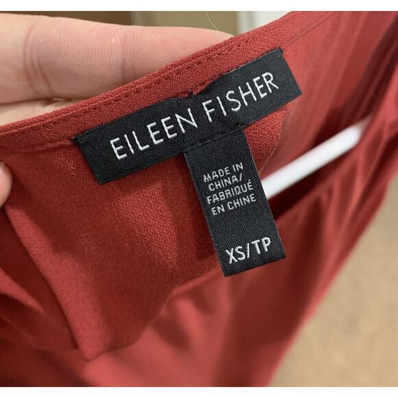 EILEEN FISHER Asymmetrical Hem Silk Georgette Fluid Dress Women Sz XS Red Rust - Picture 4 of 10